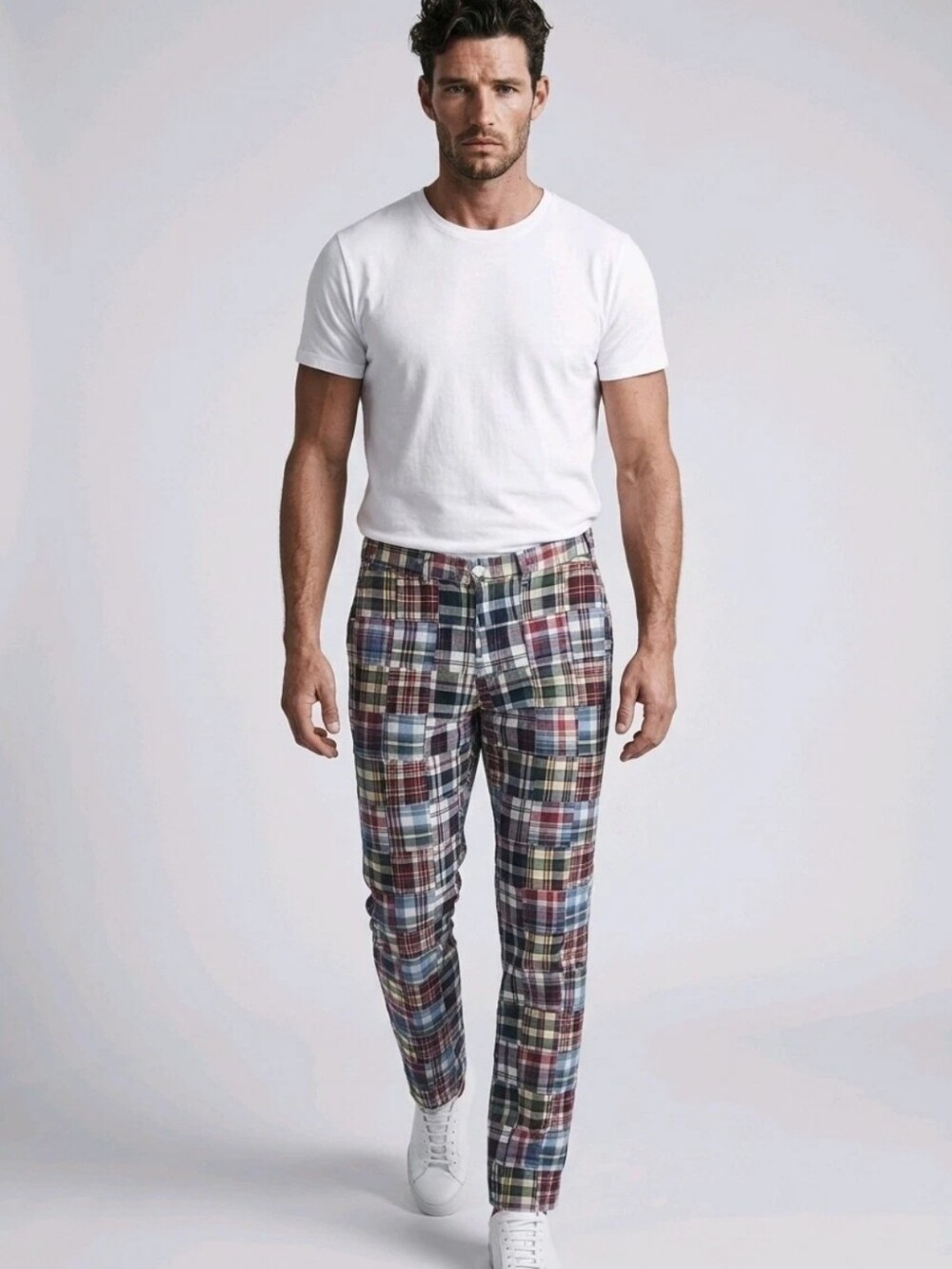 Castaway Nantucket Island Pants Mens 34 Multicolor Madras Plaid Patchwork Cotton - Picture 2 of 13